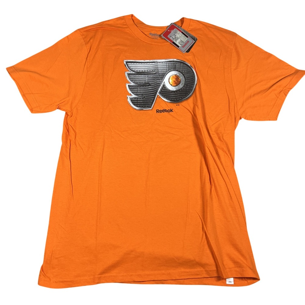 Reebok Philadelphia Flyers NHL Face Off Graphic T-Shirt Mens Large Orange 34044A